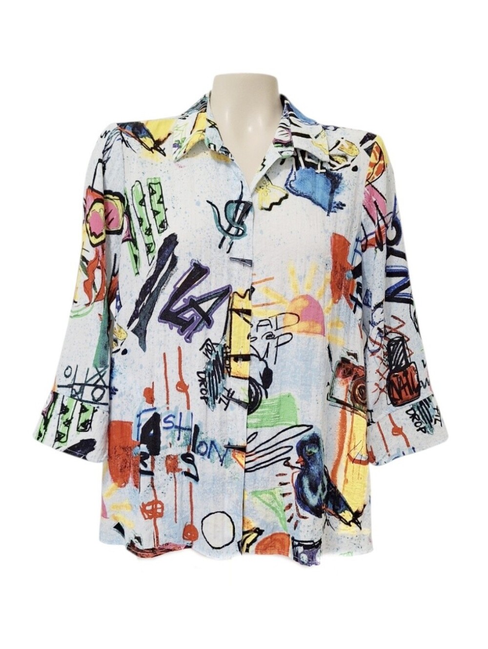 Allie Miles  Abstract Graffiti Art Print Blouse 3/4 Sleeve Petite M